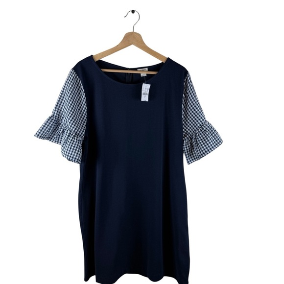 J. Crew Factory Navy Blue Gingham Sleeve Dress Women’s Size XL New - Picture 3 of 8